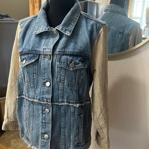 Jacket denim corduroy sleeves, frayed, gorgeous medium casual denim, jean jacket